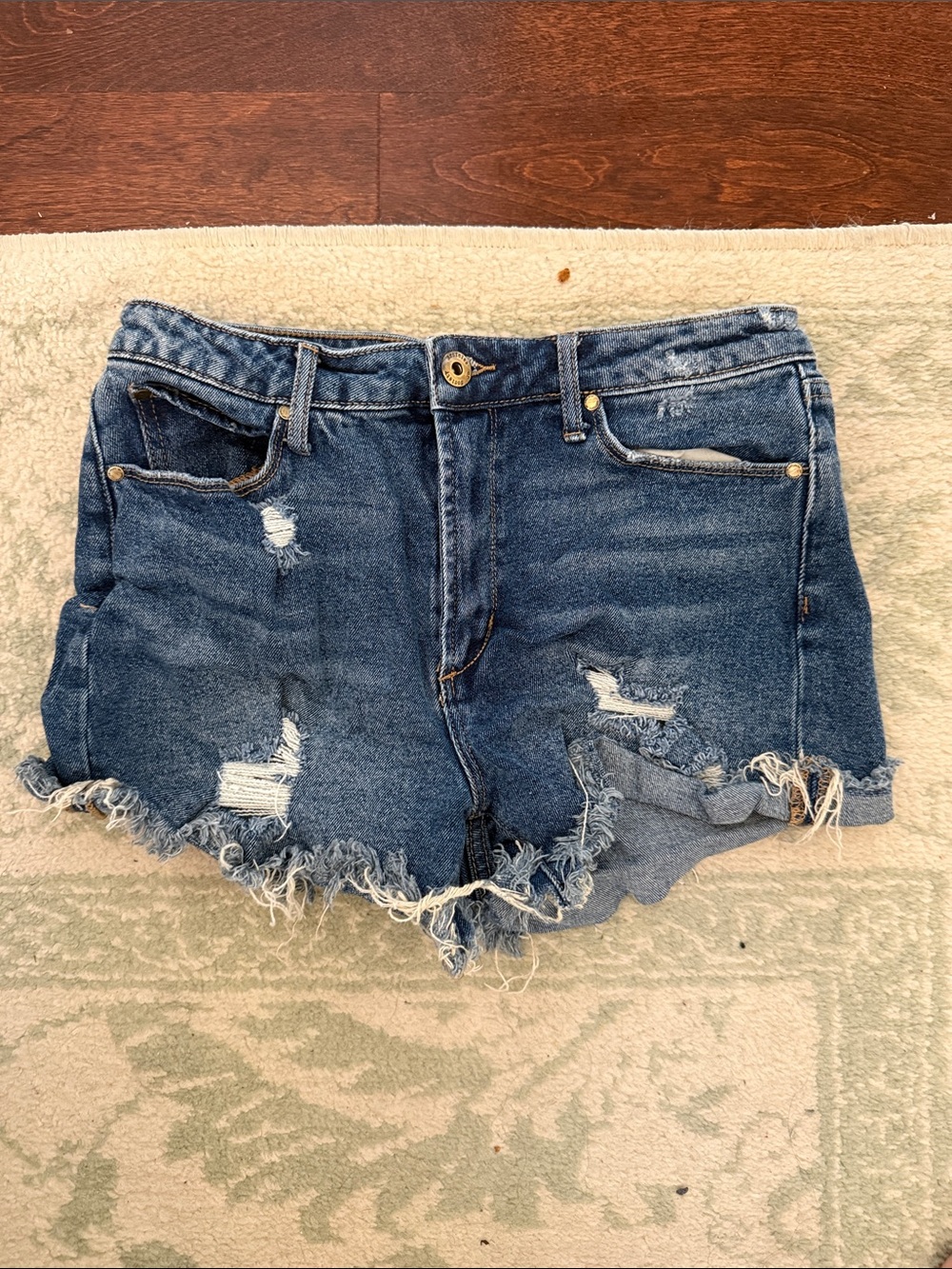 Articles Of Society Distressed Rolled Hem Denim Shortalls - Blue